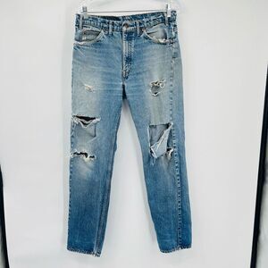 VINTAGE LEVIS 505 Orange Tab Jeans Mens 32x32 Distressed USA 80’s 90’s Batwing